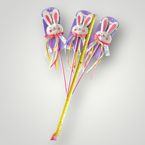 Plush Easter Bunny Rabbit Head Ribbon Stick Wand Hanging Decor New Set Of 3 - Picture 4 of 7